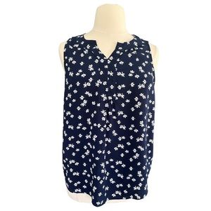 Croft & Barrow Navy Blue and White Floral Print Tank Top - Women’s XXL - (NWOT)